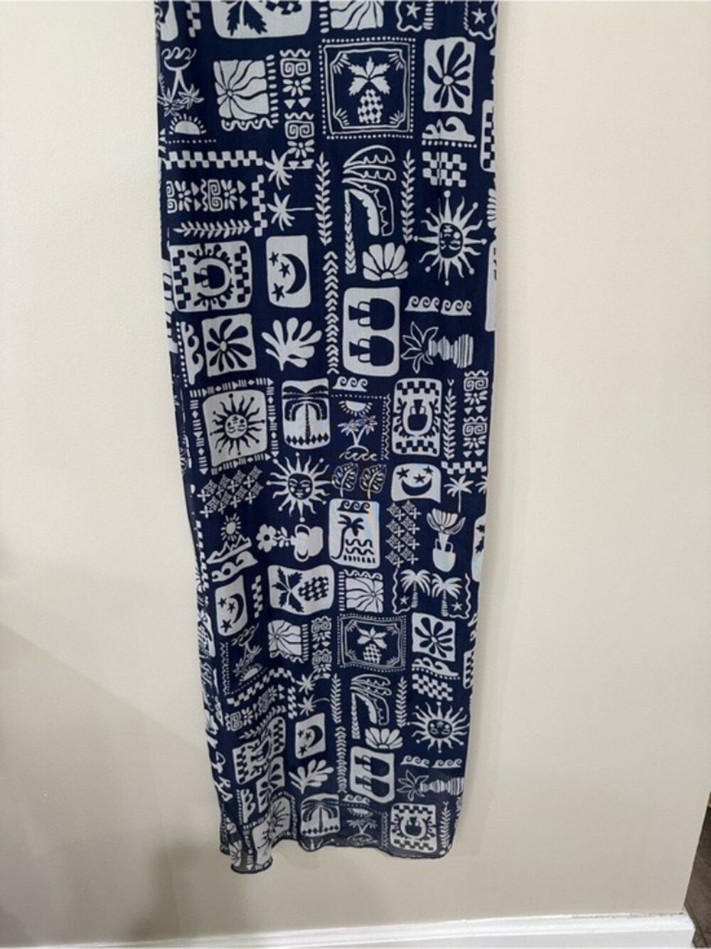 See You Monday Tropical Mesh Maxi Dress Blue White Resort Vacation Size L - Picture 4 of 10